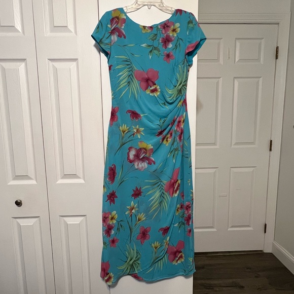 Talbots 90’s Tropical Floral Ruched Faux Wrapped Chiffon Maxi Dress. Size 6 - Picture 1 of 8